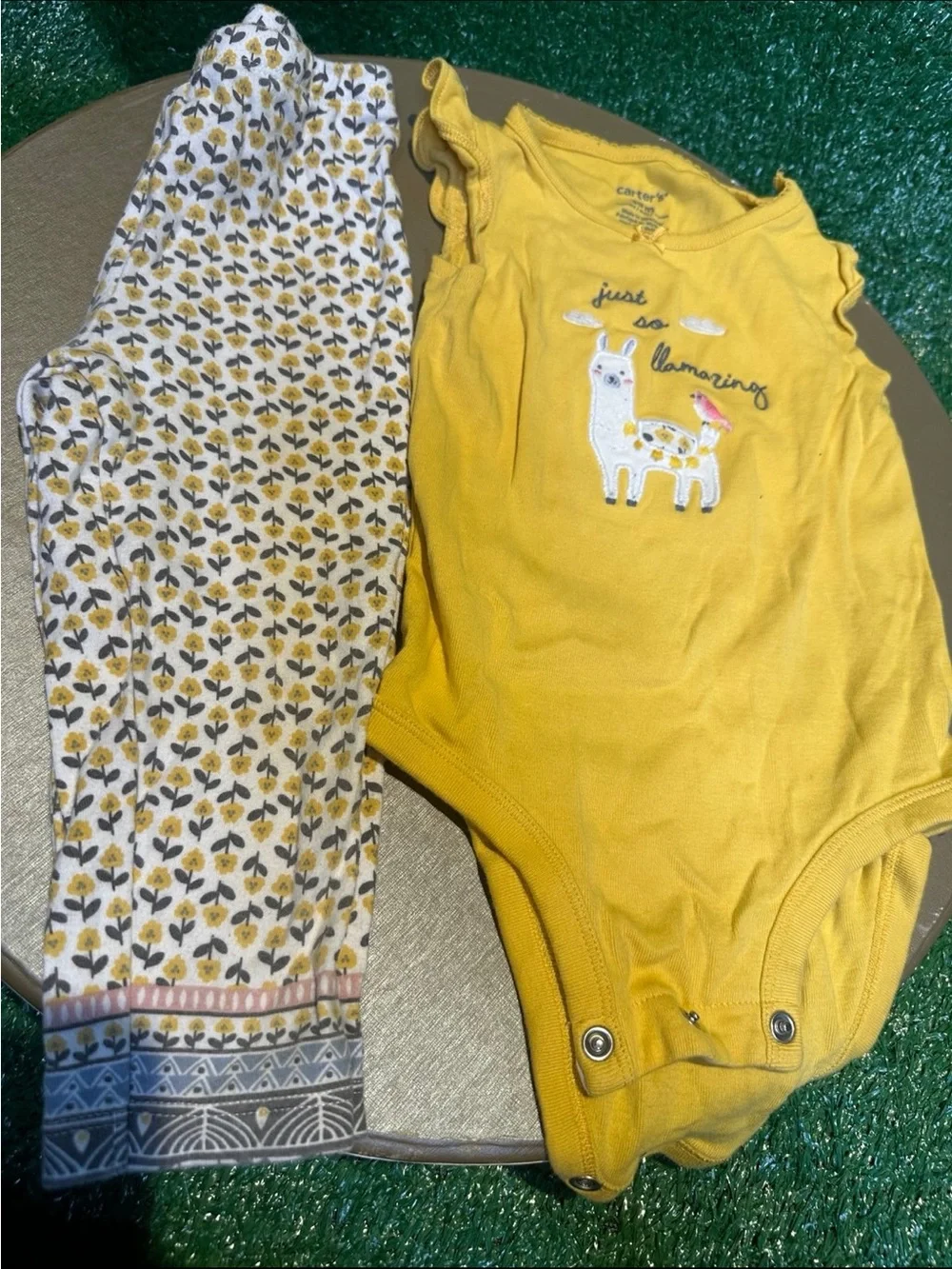 Carter's Yellow Llama Bodysuit with Patterned White & Yellow Leggings